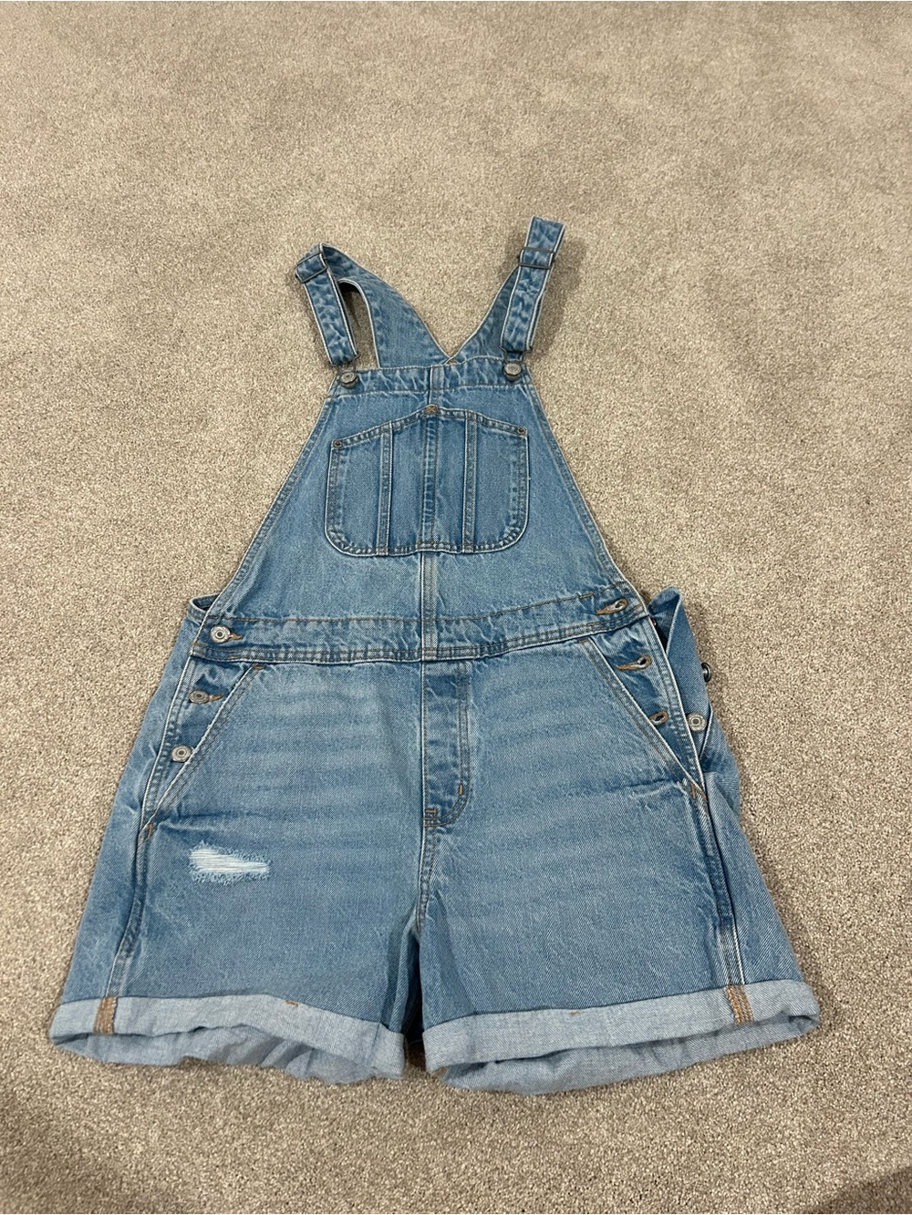 Denim Overall Shorts - Light Blue Washed